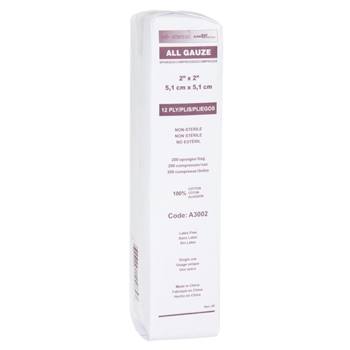 &eacute;ponges de gaze, Tampon, 2" lo x 2" la, Dispositif m&eacute;dical Classe 1 Absolute Business Supply