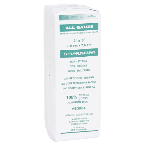 Gauze Sponges, Pad, 3" L x 3" W, Medical Device Class 1 Absolute Business Supply
