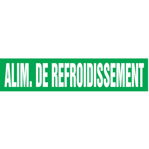 "Alim. de Refroidissement" Pipe Markers, Self-Adhesive, 2-1/2" H x 12" W, White on Green Absolute Business Supply