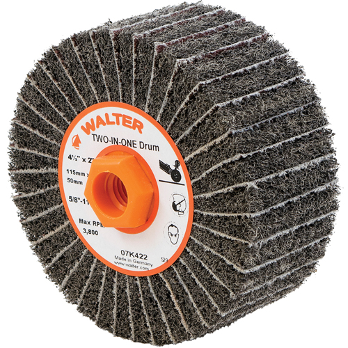 Tambours de finition Two-In-One, 4-1/2" dia. x 2" la, Arbre 5/8"-11, Oxyde d'aluminium Absolute Business Supply