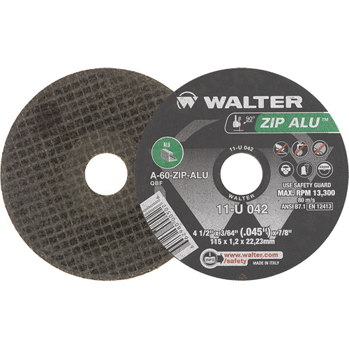 Meule &agrave; tronçonner Zip Alu, 4-1/2" x 3/64", Arbre de 7/8", Type 1, Oxyde d'aluminium, 13 300 Tr/min Absolute Business Supply