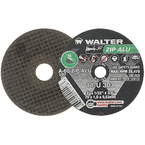 ZIP ALU Cutting Wheel, 3" x 1/32", 3/8" Arbor, Type 1, Aluminum Oxide, 25470 RPM Absolute Business Supply
