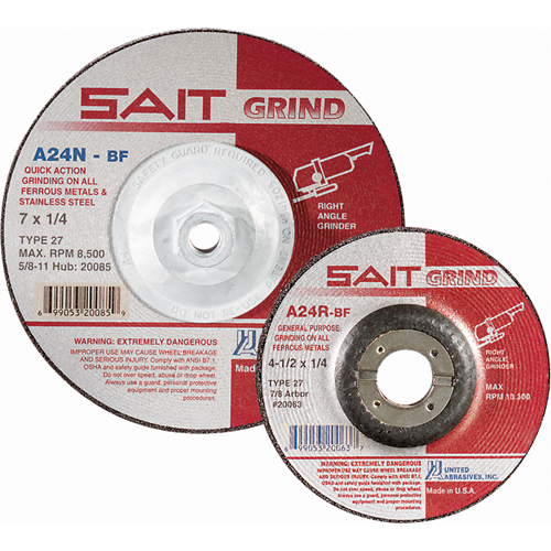 A24N Fast Grinding Wheel, 7" x 1/4", 7/8" Arbor, Aluminum Oxide, Type 27 Absolute Business Supply
