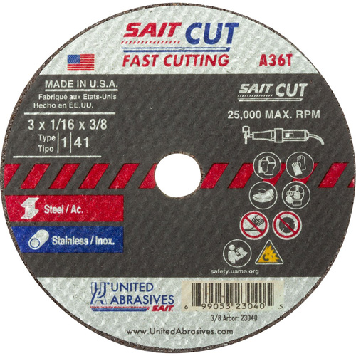 Cut-Off Wheel (A36T), 13" x 1/16", 3/8" Arbor, Type 27, Aluminum Oxide, 25000 RPM Absolute Business Supply