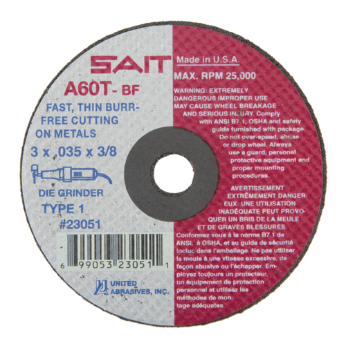 Cut-Off Wheel (A36T), 3" x 0.035", 3/8" Arbor, Type 1, Aluminum Oxide, 25000 RPM Absolute Business Supply