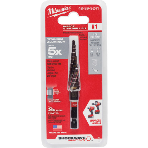 Foret &eacute;tag&eacute; #1 Shockwave Impact Duty, 1/2" - 1-1/8", Incr&eacute;ments de 1/32", Titane Absolute Business Supply