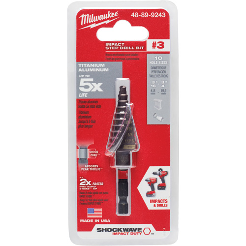 Foret &eacute;tag&eacute; #3 Shockwave Impact Duty, 3/16" - 3/4", Incr&eacute;ments de 1/16", Titane Absolute Business Supply