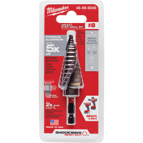 Foret &eacute;tag&eacute; #8 Shockwave Impact Duty, 1/2" - 1", Incr&eacute;ments de 1/16", Titane Absolute Business Supply