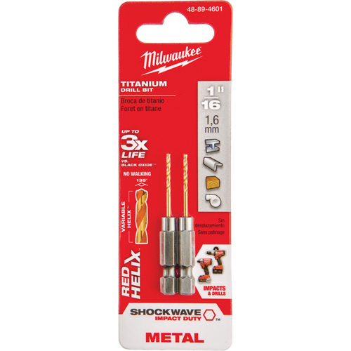 Foret Shockwave, 1/16", Titane, Cannelure 5/8", Pointe de 135° Absolute Business Supply