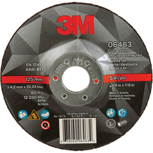 Meule &agrave; tronçonner, 5" x 1/8", Arbre de 7/8", Type 27, C&eacute;ramique Absolute Business Supply