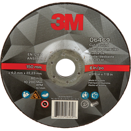 Meule &agrave; tronçonner, 6" x 1/8", Arbre de 7/8", Type 27, C&eacute;ramique Absolute Business Supply