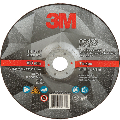 Meule &agrave; tronçonner, 7" x 1/8", Arbre de 7/8", Type 27, C&eacute;ramique Absolute Business Supply