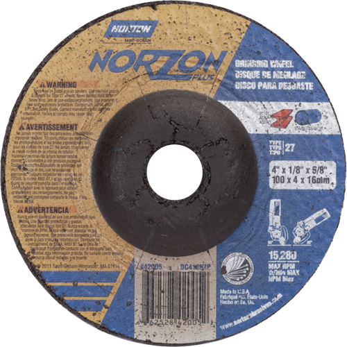 Meule NorZon Plus SGZ, 4" x 1/8", Arbre 5/8", C&eacute;ramique d'alumine, Type 27 Absolute Business Supply