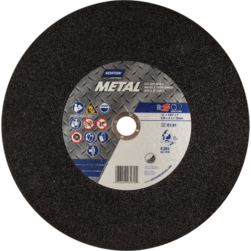 Meule Metal A pour scie &agrave; tronçonner, 14" x 3/32", Arbre de 1", Type 01/41, Oxyde d'aluminium, 4365 Tr/min Absolute Business Supply