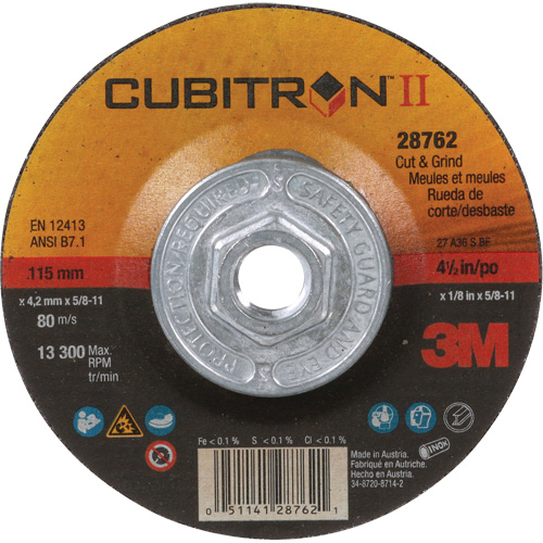 Cubitron II Quick Change Cut & Grind Wheel, 4-1/2" x 1/8", 5/8"-11 Arbor, Type 27, Ceramic Absolute Business Supply