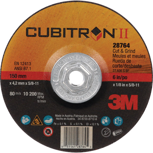 Cubitron II Quick Change Cut & Grind Wheel, 6" x 1/8", 5/8"-11 Arbor, Type 27, Ceramic Absolute Business Supply