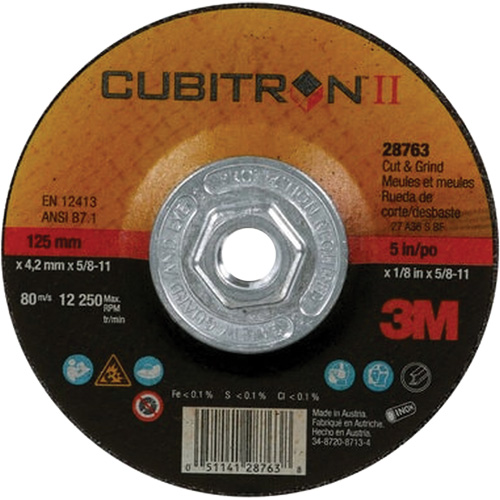 Cubitron II Quick Change Cut & Grind Wheel, 5" x 1/8", 5/8"-11 Arbor, Type 27, Ceramic Absolute Business Supply