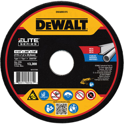 Meule de tronçonnage des m&eacute;taux XP, 4-1/2" x 0,045", Arbre 7/8", C&eacute;ramique, Type 1 Absolute Business Supply
