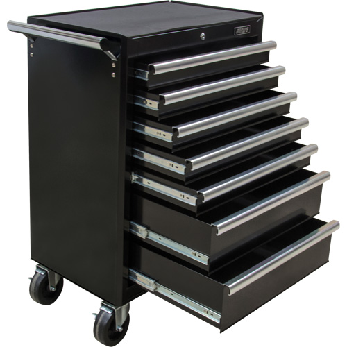 Chariot &agrave; outils industriel, 7 tiroirs, 27" la x 18-3/4" p x 39" h, Noir Absolute Business Supply