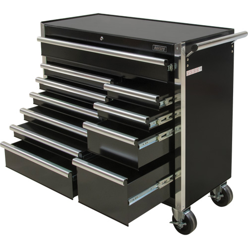 Chariot &agrave; outils industriel, 11 tiroirs, 41" la x 18-3/4" p x 39-1/3" h, Noir Absolute Business Supply