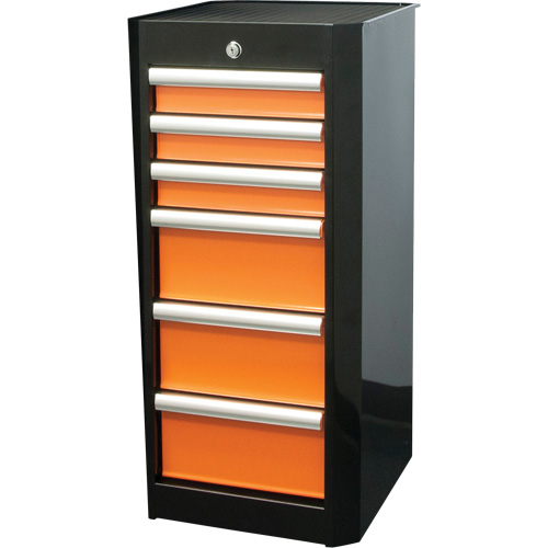 Coffre &agrave; outils lat&eacute;ral, 6 tiroirs, 16" la x 18" p x 34" h, Noir/Orange Absolute Business Supply