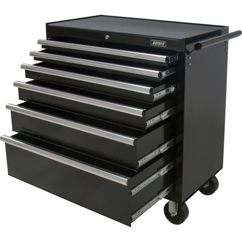 Chariot &agrave; outils industriel, 6 tiroirs, 39" la x 20-4/5" p x 38-1/2" h, Noir Absolute Business Supply