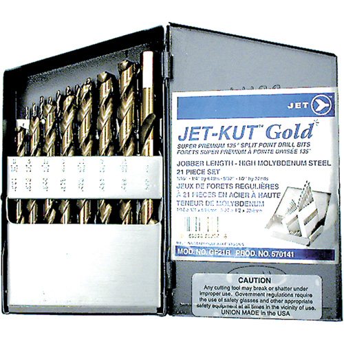 Jeu de forets de premi&egrave;re qualit&eacute; GF21R Jet-Kut GOLD, 21 morceaux, Acier Absolute Business Supply