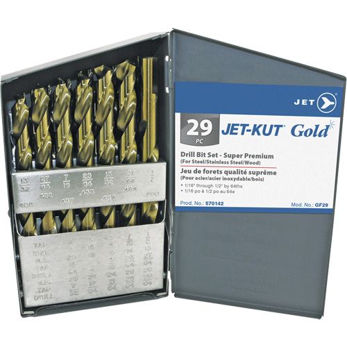 Jeu de forets de premi&egrave;re qualit&eacute; JET-KUT GOLD, 29 morceaux, Acier alli&eacute; Absolute Business Supply