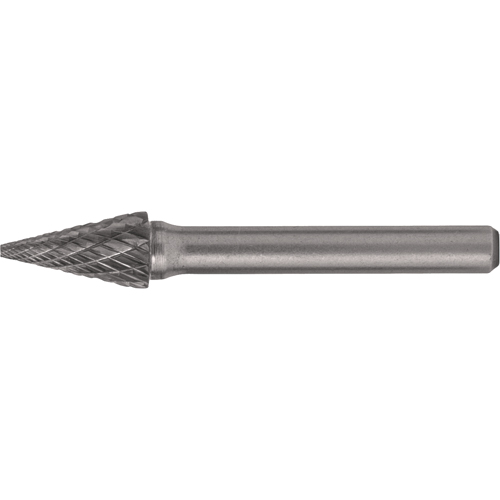 CLEVELAND Solid Carbide Burrs - Pointed Cone Shape, SM-3, 1/4" Dia., 1/4" Shank, 1" Depth of Cut Absolute Business Supply