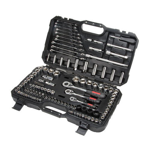 1/4", 3/8" & 1/2" Drive SAE/Metric Socket & Wrench Set, 120 Pcs, Deep Absolute Business Supply