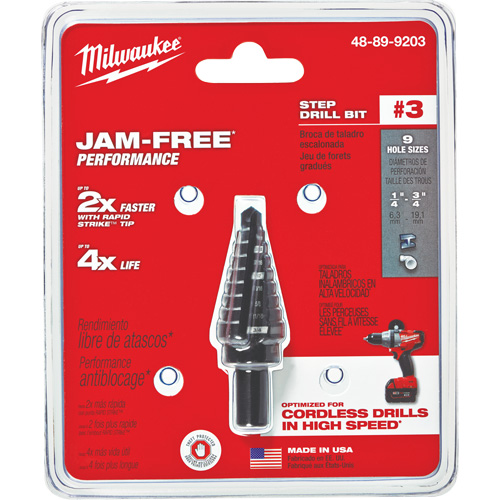 Foret &eacute;tag&eacute; no 3, 1/4" - 3/4", Incr&eacute;ments de 1/16", Acier rapide Absolute Business Supply