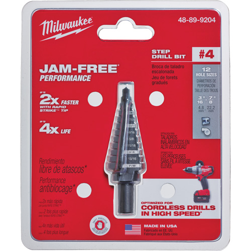 Foret &eacute;tag&eacute; no 4, 3/16" - 7/8", Incr&eacute;ments de 1/16", Acier rapide Absolute Business Supply