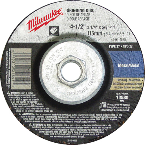 Grinding Wheel, 4-1/2" x 1/8", 5/8"-11 Arbor, Aluminum Oxide, Type 27 Absolute Business Supply