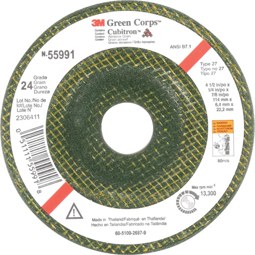 Green Corps Depressed Centre Wheel, 4-1/2" x 1/4", 7/8" Arbor, Ceramic, Type 27 Absolute Business Supply