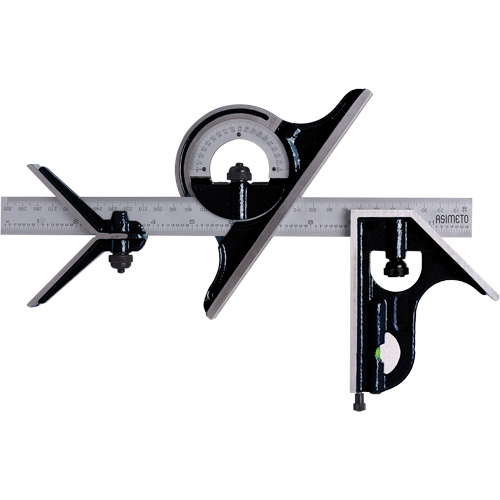 Combination Square Set with E/M Rule, 4 pcs., 1/64"/0.5 mm Graduations, Steel, Plain Absolute Business Supply