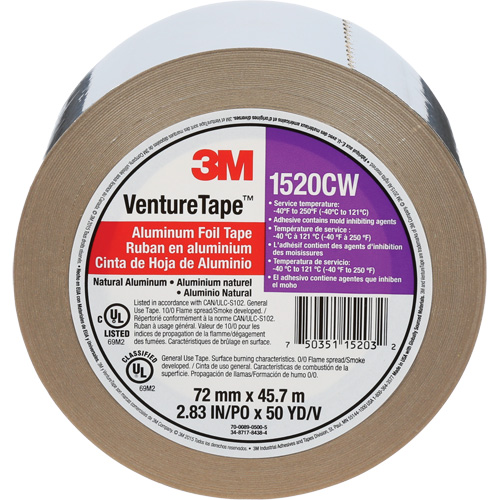 Ruban en aluminium Venture Tape, &eacute;paisseur 1,8 mils, 72 mm (3") x 45,7 m (150') Absolute Business Supply