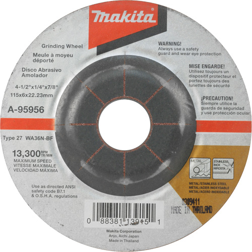 Meule inox, 4-1/2" x 1/4", Arbre 7/8", Oxyde d'aluminium, Type 27 Absolute Business Supply