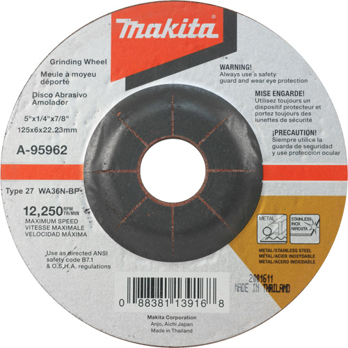 INOX Grinding Wheel, 5" x 1/4", 7/8" Arbor, Aluminum Oxide, Type 27 Absolute Business Supply