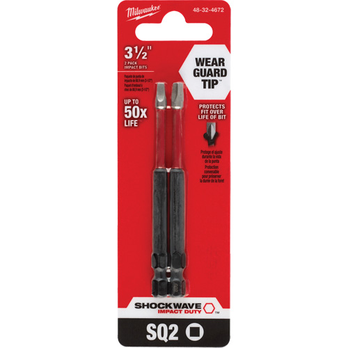 Embout de tournevis Shockwave Impact Duty, Carr&eacute;e, Embout #2, Prise 1/4", Longueur 3-1/2" Absolute Business Supply