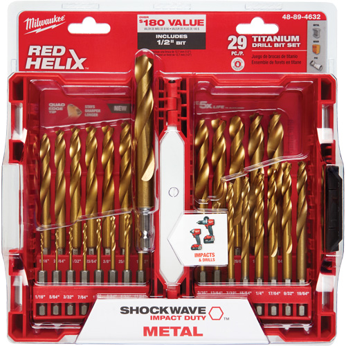 Jeu de forets Shockwave Red Helix, 29 morceaux, Titane Absolute Business Supply