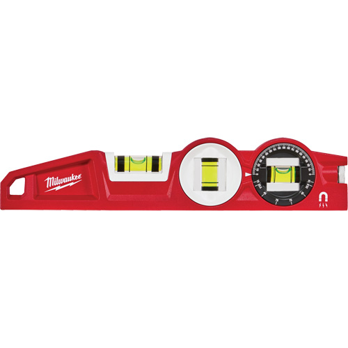 Die Cast Torpedo Level with 360 Degree Locking Vial, 10" L, Aluminum, 3 Vials, Magnetic Absolute Business Supply