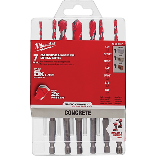 Grand jeu de forets pour perceuse &agrave; percussion Shockwave, 7 morceaux, Carbure Absolute Business Supply