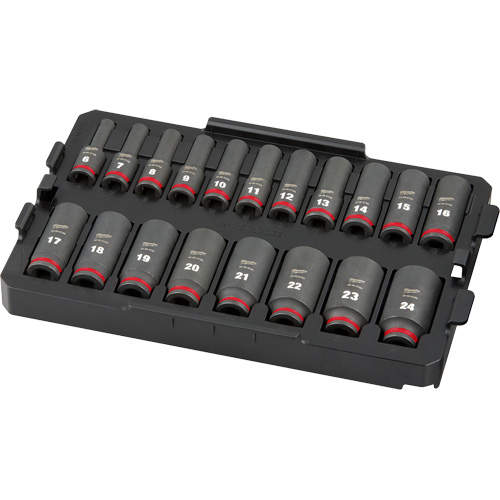 Jeu de douilles profondes 3/8" Shockwave Impact Duty Packout, 19 Mcx, Chocs, Prise de 3/8", Profond Absolute Business Supply