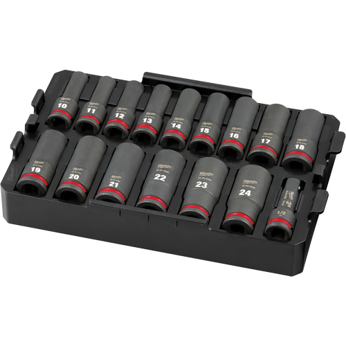 Jeu de douilles profondes 3/8" Shockwave Impact Duty Packout, 16 Mcx, Chocs, Prise de 1/2", Profond Absolute Business Supply