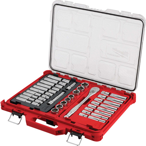 Jeu de cliquets et rochets avec organisateur &agrave; profil bas PACKOUT, 47 Mcx, Prise de 1/2", Profond Absolute Business Supply