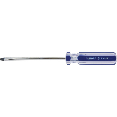 Tournevis &agrave; fente bleu transparent avec bandes, Tige de 3/16", Ronde, Prise en Plastique Absolute Business Supply
