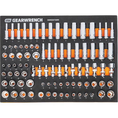Jeu d'outils m&eacute;triques pour m&eacute;canicien MEGAMOD dans des plateaux en mousse modulaire avec armoire roulante &agrave; outils, 358 morcea Absolute Business Supply