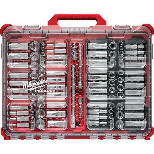 Jeu de cliquets et douilles m&eacute;triques/SAE avec organisateur PACKOUT &agrave; profil bas, 98 Mcx, Prise de 3/8" Absolute Business Supply