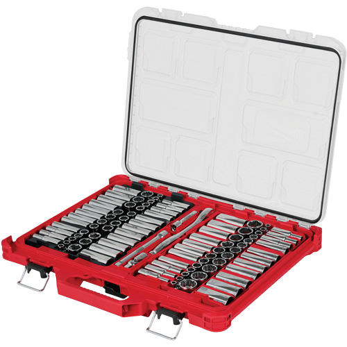 Jeu de cliquets et douilles m&eacute;triques/SAE avec organisateur PACKOUT &agrave; profil bas, 98 Mcx, Prise de 3/8" Absolute Business Supply