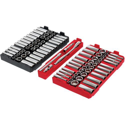 Jeu de cliquets et douilles m&eacute;triques/SAE avec organisateur PACKOUT &agrave; profil bas, 98 Mcx, Prise de 3/8" Absolute Business Supply